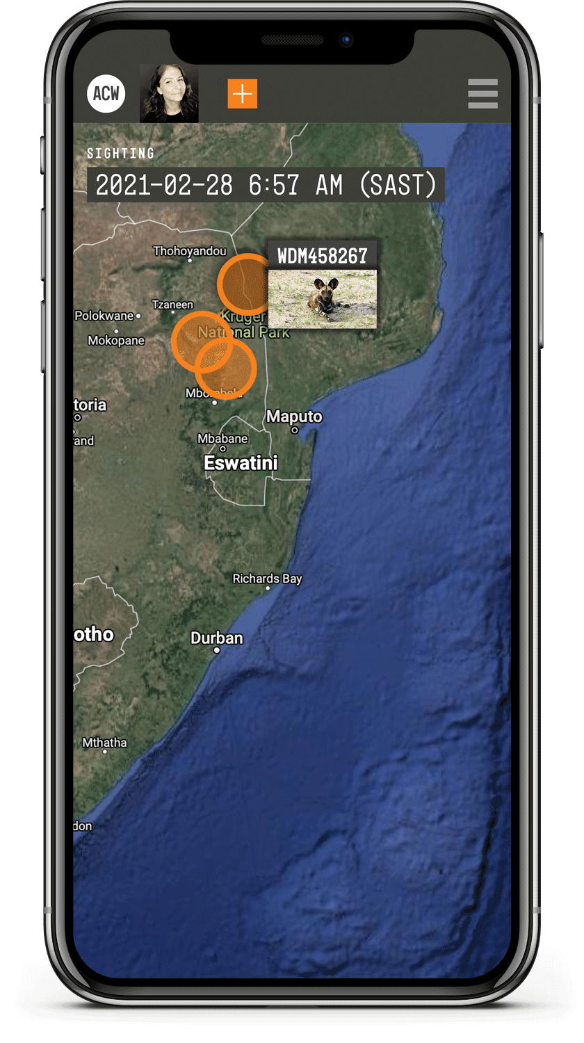 Product screenshot of animal tracker